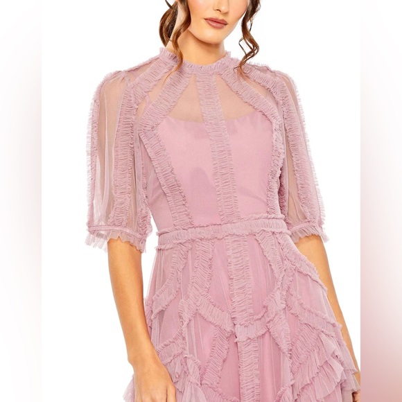 Mac Duggal 8058 High Neck Puff Sleeve Ruffle Tiered Dress Size 16 - Picture 2 of 4